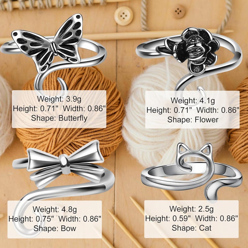 Hotlea Store 8 PCS Crochet Rings Sunflower Crown Cat Dog Butterfly Four-Leaf Clover Adjustable Yarn Tension Ring Knitting Tools Supplies Crochet Gifts for Crocheters - Image 5